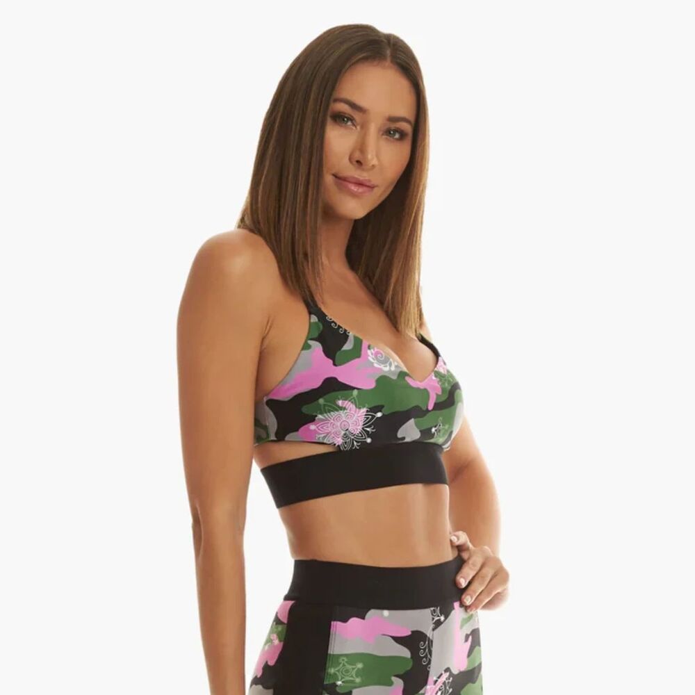 KORAL Sports Bra Camo and Paisley Print Size Small